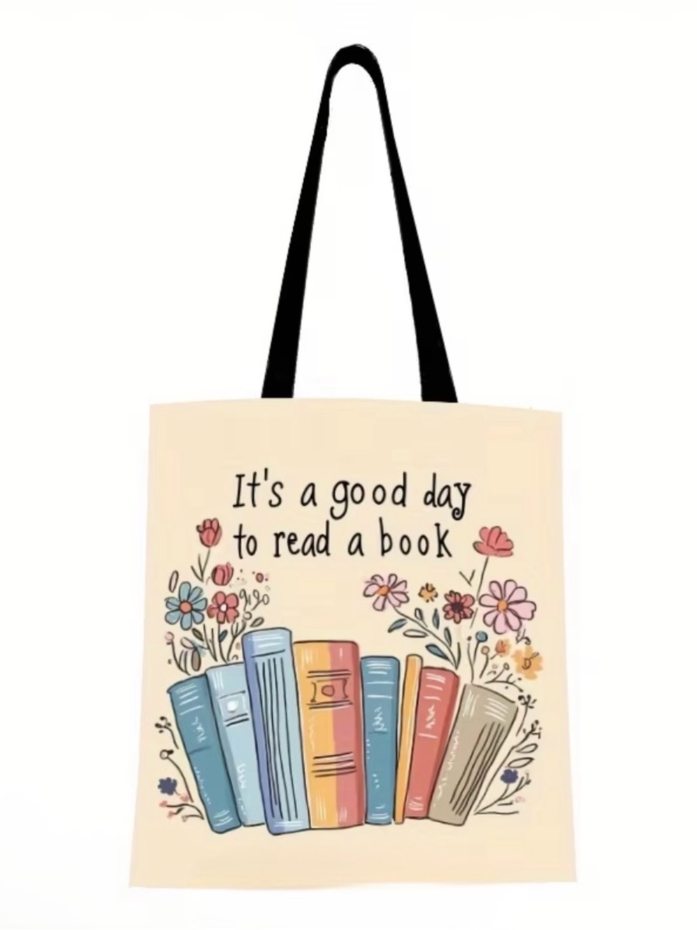 Canvas Tote Bag - "It's a Good Day to Read a Book" Beige Bookprint